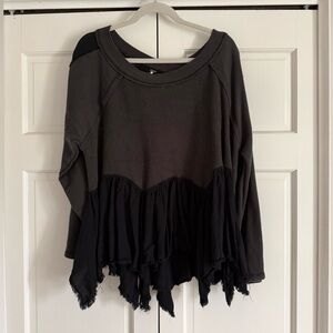 Free People Black Frayed Ruffle Hem Sweatshirt